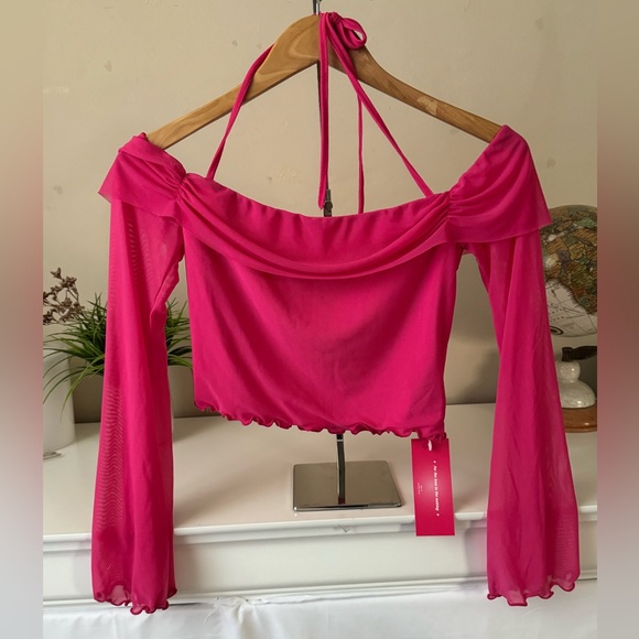 SHEIN Pink Long Sleeve Sheer Top Size M NWOT - Picture 2 of 3